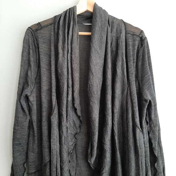 🍒 Open Front w/ Tie Long Fine Knit Cardigan Asymmetric Hem Grey Sz L - Picture 3 of 13